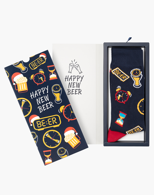 MENS HAPPY NEW BEER BAMBOO SOCK CARD