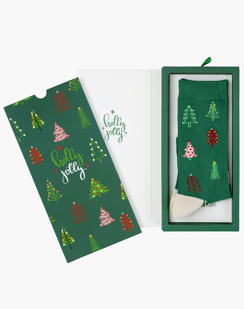 WOMENS HOLLY JOLLY TREES BAMBOO SOCK CARD