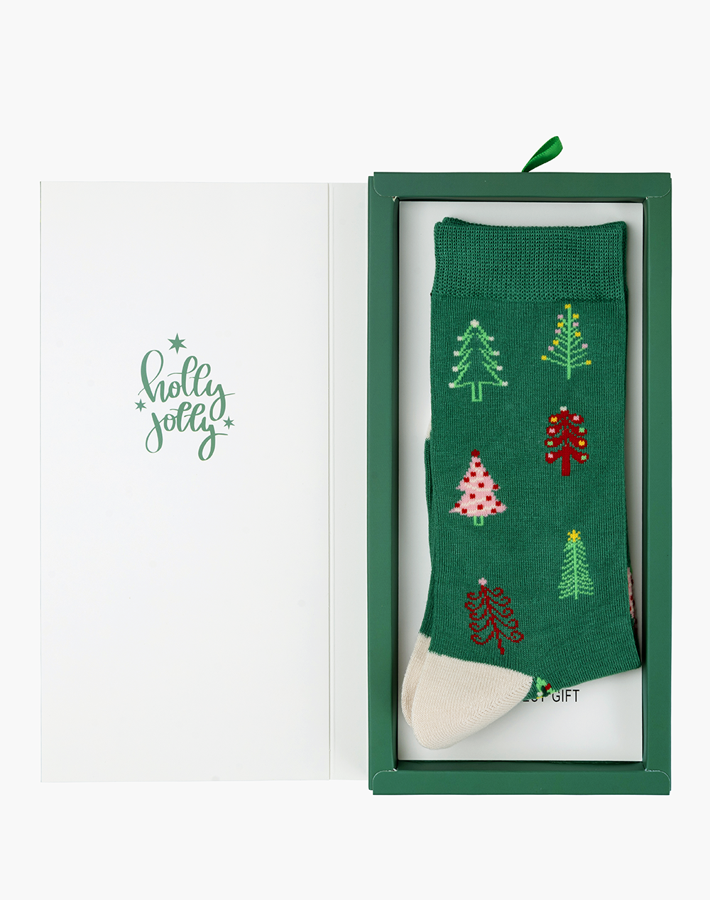 WOMENS HOLLY JOLLY TREES BAMBOO SOCK CARD