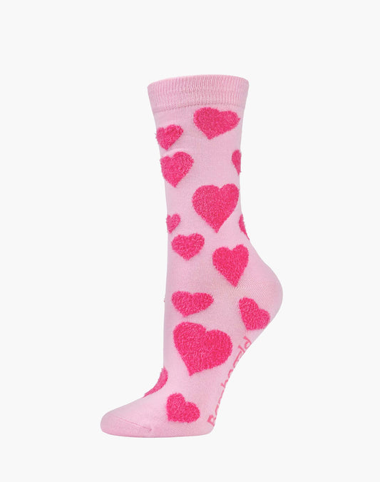 WOMENS FLUFFY HEARTS BAMBOO SOCK