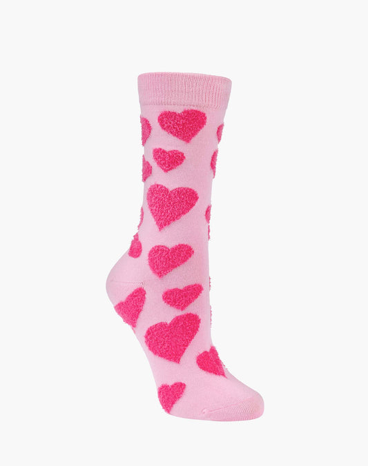 WOMENS FLUFFY HEARTS BAMBOO SOCK